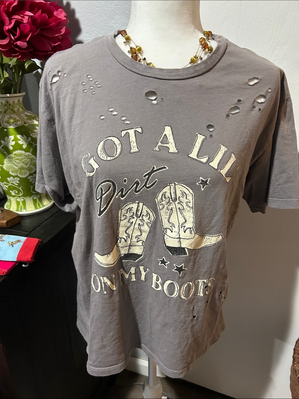 Got A Lil Dirt On My Boots Graphic Tee - Gray